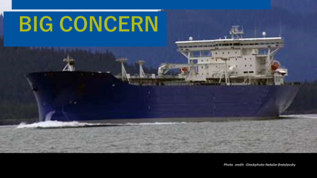 oil tanker photo taken by Natalia Bratslavsky with text on post reading "Lack of adequate emergency planning big concern"
