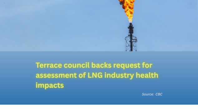 picture of industry flaring with title underneath Terrace council backs request for assessment of LNG industry health impacts picture of industry flaring with title underneath Terrace council backs request for assessment of LNG industry health impacts