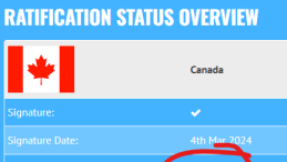 image showing ratification status of Canada for High Seas Treaty