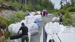 remote access road full of marine debris tonne bags