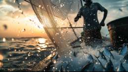 photo of fisher pulling in nets