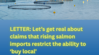 open-net pen fish farm in the ocean and title LETTER: Let’s get real about claims that rising salmon imports restrict the ability to ‘buy local’