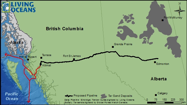 Map: Northern Gateway pipeline and tanker route