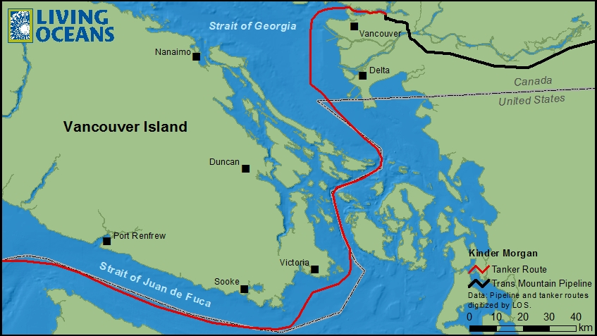 Map: Kinder Morgan TransMountain pipeline and tanker route